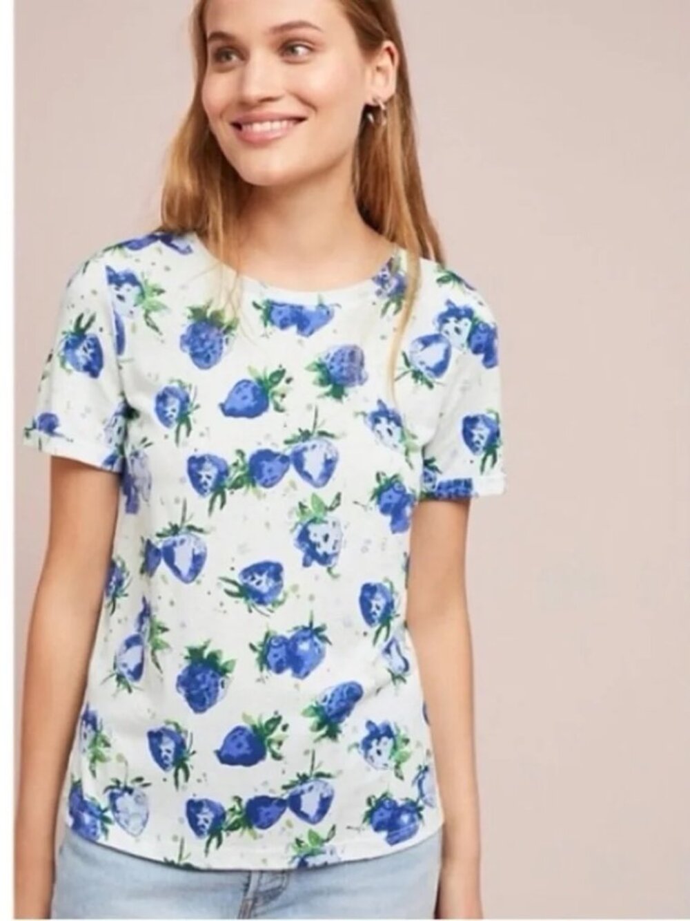 MAEVE Strawberry Fields Blue Berry Blueberry Fruit Tee Top Shirt Sz M